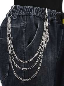 1pc Punk Chic Tetrastars Pendant Chain, Multilayer Metal Fashion Jeans Chain/Belt For Casual Wear