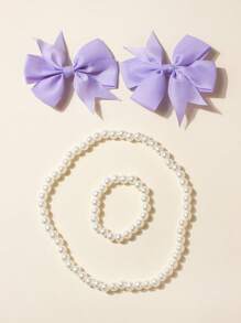 4 Stücke/Set Haarschmuck Set für Mädchen, enthält 2 Haarspangen, 1 Perlenkette und 1 Perlenarmband, geeignet für Mädchen ab 3 Jahren. Schleifen Haarspangen, passend für Frühlingsoutfits, Kinderaccessoires, können für Feiern, Jubiläumsparty Dekoration, Kindergeschenke verwendet werden, in verschiedenen Farben erhältlich, geeignet für Innen- und Außenbereich, Geburtstagsdekor, Fotografie Requisiten. - Verschiedenfarbig - Übersicht 14