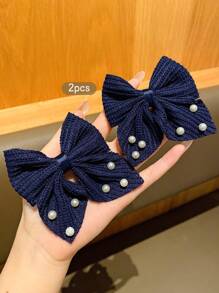 2 pinzas de pelo con lazo, elegantes y lindas, adecuadas para uso diario - Azul Marino - Ver 5