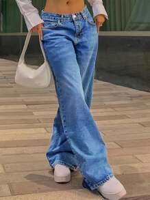 Women's Loose Jeans With Wide Legs, High Waist, Loose Boyfriend Jeans, Denim Pants, Y2K Jeans - 中等水洗藍 - 查看 2