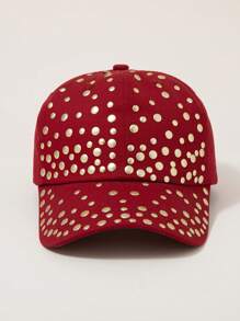 女士纯色水钻装饰圆边棒球帽，休闲日常穿着 - A - 查看 15