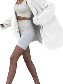 Women's Casual Elegant Long Sleeve Oversized Lapel Blazer Open Front Solid Work Office Jacket - trắng - Xem 4