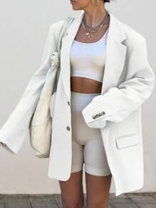 Women's Casual Elegant Long Sleeve Oversized Lapel Blazer Open Front Solid Work Office Jacket - trắng - Xem 1
