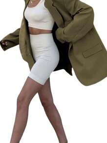 Chaqueta de trabajo de oficina de color liso con solapa extragrande y manga larga elegante e informal para mujer de LuxeLayers - Verde - Ver 4