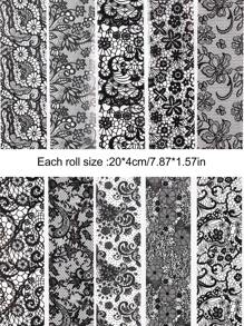 黑色蕾丝美甲铝箔转印贴纸花瓣性感复古蕾丝美甲用品星空纸全息 DIY 转印铝箔美甲贴 10 件（不含粘合剂） - 黑色 - 查看 2