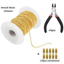 5 米英尺不锈钢链条，1.2-4 毫米珠链，带 10 个球形连接扣和钳子，用于项链悬挂装饰钥匙链狗宠物牌金色 - 彩色 - 查看 15