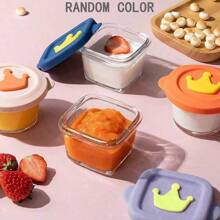 1pc Baby Glass Food Supplement Box,Sealed Supplementary Food Box With Cute Crown Pattern,Random Color