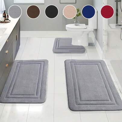 3pcs Memory Foam Bathroom Mat Set, Thick Bath Rug, Toilet Rug, Free Combination, Doormat, Soft, Absorbent, Quick Drying, Comfortable, Anti-Slip, Fade Resistant, Suitable For Home Decor Bathroom Accessories Back To School Entryway Decor Bathroom Kitchen Decor