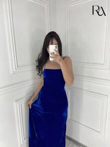 Vestido Lavínia | Longo de Veludo Soltinho Rodado Frente Única Com Amarração Nas Costas - Festa, Aniversário, Formatura, Eventos, Madrinha de Casamento, Noite, Dia, Verão, Primavera