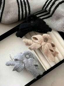 1 件女士温柔优雅针织双面蝴蝶结发夹爪，适合马尾辫发型，日常佩戴发饰，秋冬，波西米亚风格时尚发饰美容爪夹 - 彩色 - 查看 5