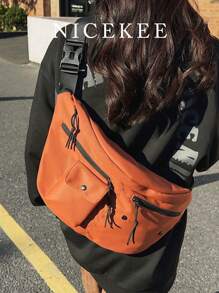 Solid Color Street Style Japanese Couple Chest Bag, Large Capacity Simple And Lightweight  Shoulder Bag For Women, Men Casual Outdoor  Sports Crossbody Bag, Suitable  For Going Out, Cycling And Sports