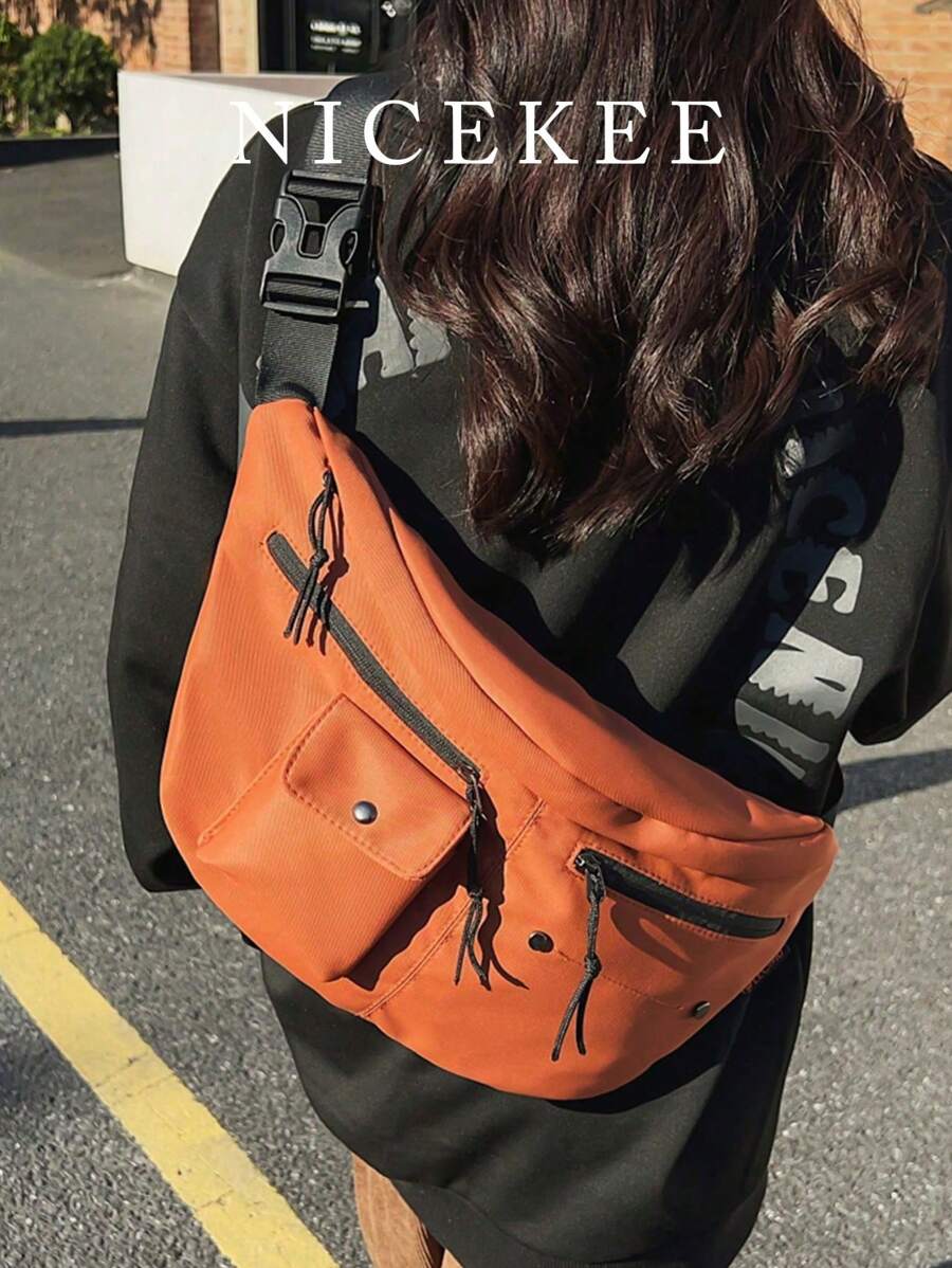 Solid Color Street Style Japanese Couple Chest Bag, Large Capacity Simple And Lightweight  Shoulder Bag For Women, Men Casual Outdoor  Sports Crossbody Bag, Suitable  For Going Out, Cycling And Sports