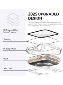 1 pezzo Custodia protettiva trasparente a copertura a 360 gradi + Pellicola protettiva in vetro temperato, Guscio impermeabile per orologio compatibile con Apple Watch 40/41/42/44/45/46/49mm, Compatibile con Apple Watch Ultra/SE Serie 11/10/9/8/7/6/5/4, Accessorio per smartwatch - Trasparente - Visualizzare 3