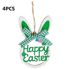4pcs Wooden Painted Easter Eggs Decorations, Party Crafts DIY Hanging Ornaments