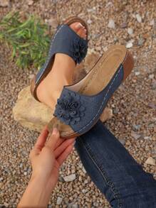 2025 New Women Flip Flops Floral Pattern Platform Wedge Thong Sandals, Casual Round Toe Chunky Sole Open Toe Ladies Sandals