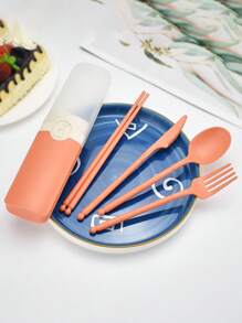 5 Peças Conjunto de Talheres Personalizados com Nome, Conjunto de Presentes Reutilizáveis para Viagem, Conjunto Escolar, Conjunto para Acampamento, Presente de Volta às Aulas, Conjunto de Utensílios Portáteis com Estojo, Talheres para Almoço, Acampamento, Escola, Piquenique, Trabalho, Viagem - Inclui Garfo, Colher, Faca e Pauzinhos