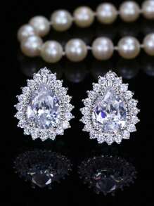 1 Cặp khuyên tai kẹp hình giọt nước lớn bằng đá Cubic Zirconia lấp lánh không xỏ khuyên, trang sức đính đá CZ hình giọt nước mạ bạc cho lễ đính hôn, đám cưới, cô dâu, tiệc, tiệc tùng, vũ hội, cuộc thi sắc đẹp, phụ nữ, cô dâu, phù dâu, phụ kiện chất lượng cao - trắng - Xem 10