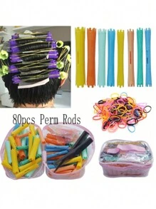 80pcs Plastic Hair Curler Set With PVC Bag, Cross-Border Safe For Bangs Hairstyling Curling Tools - Multicolor - View 2