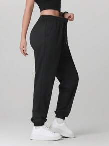 2pcs Solid Color Women's Sporty Pants, Outdoor Cycling, Running, Casual Drawstring Sweatpants, Versatile Simple Knit Trousers, Spring/Summer - Multicolor - View 3