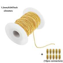 5 米英尺不锈钢链条，1.2-4 毫米珠链，带 10 个球形连接扣和钳子，用于项链悬挂装饰钥匙链狗宠物牌金色 - 彩色 - 查看 13