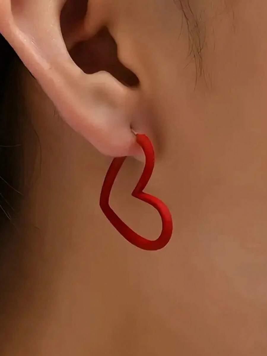 1 对红色心形耳环，优雅时尚珠宝礼物，适合女性情人节、新年派对配饰、妈妈、母亲、母亲节、礼物 - 紅色 - 查看 1