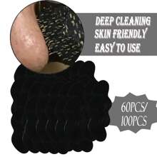 60/100 片黑头去除鼻贴深层清洁鼻贴，鼻斑面部点贴纸鼻膜，清新肌肤，瞬间疏通毛孔 - 黑色 - 查看 2