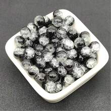 50/100 颗 8 毫米黑色裂纹亚克力珠，适合 DIY 珠宝制作，时尚简约风格，非常适合情侣手链和工艺配件