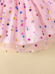 2件套可爱复活节兔子字母图案短袖连体衣和彩色波点网纱裙套装