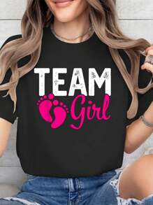 100% Cotton Gender Reveal Team Girl Pink T-Shirt
