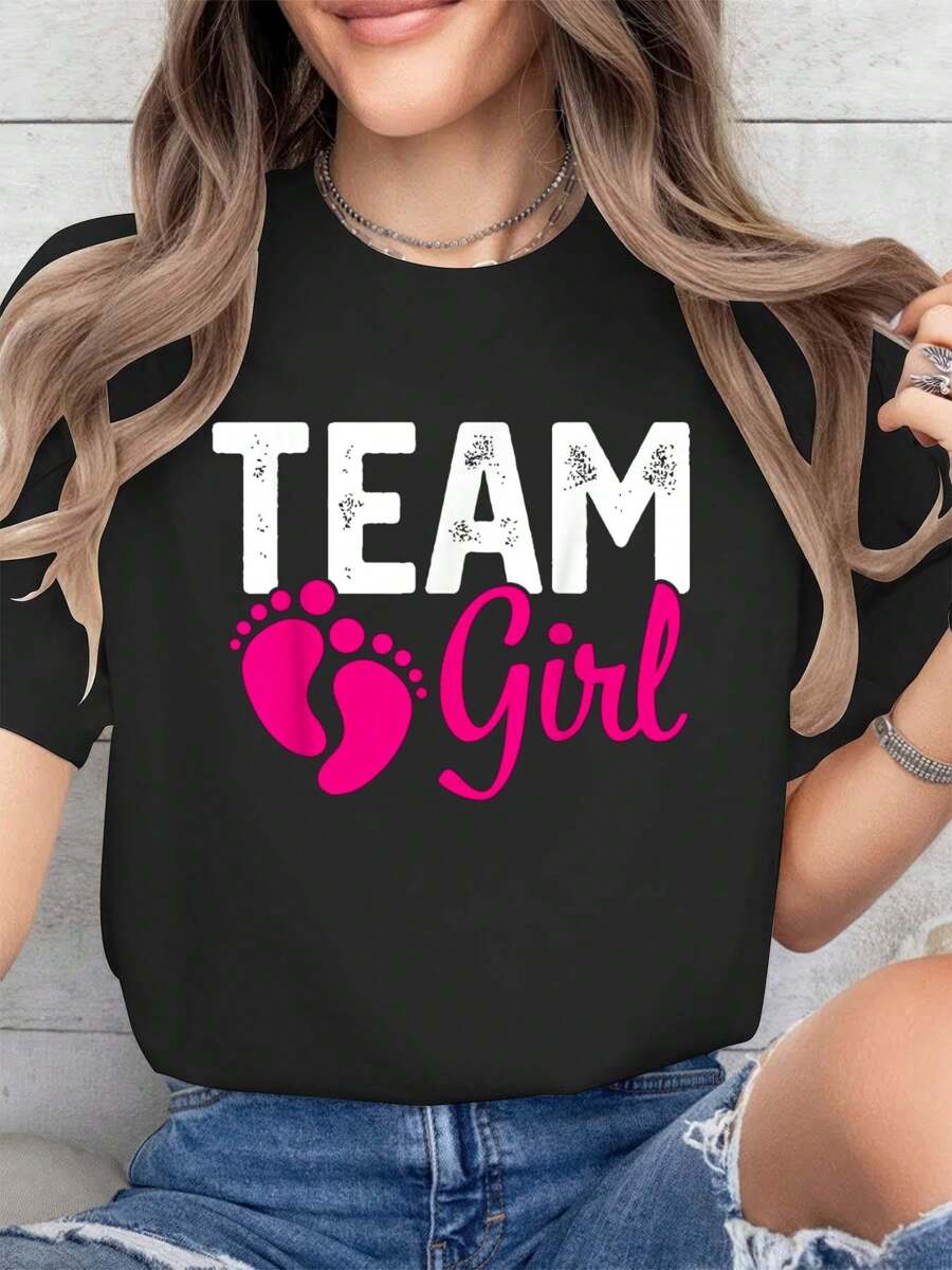 100% Cotton Gender Reveal Team Girl Pink T-Shirt