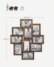 SONGMICS Collage Picture Frame, 10 Frames For 4x6 Photos, Multi Wall Decor, Rustic Brown - Brown - View 7