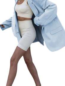 Women's Casual Elegant Long Sleeve Oversized Lapel Blazer Open Front Solid Work Office Jacket - trời xanh - Xem 4