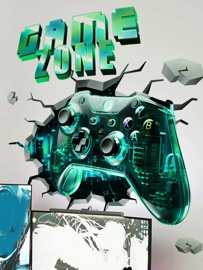 1 pieza "Game Break Wall" Pegatina de pared con texto en inglés, Calcomanía de pared de control de juegos para dormitorio, decoración de sala de juegos, habitación de niñas/niños, habitación de bebés, pegatinas de guardería