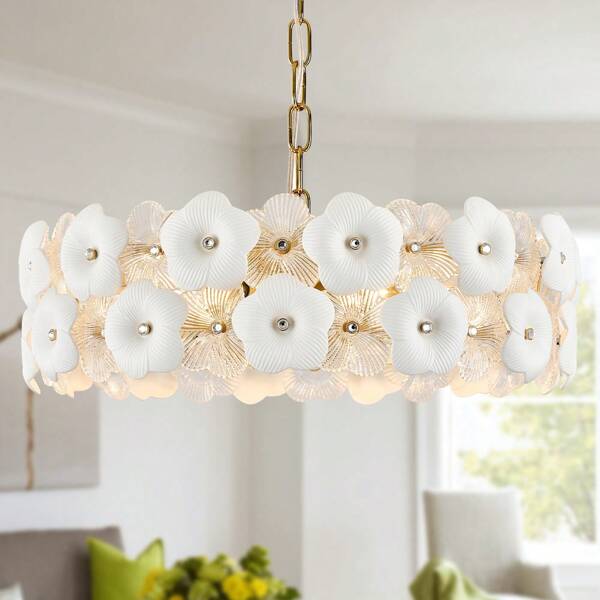 FookChak Lámpara de araña de lujo elegante de 20" con 6 luces, de flor moderna y vidrio, accesorio de iluminación de araña dorada para sala de estar, comedor, cocina, entrada, dormitorio, vestíbulo, E12