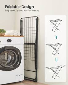 SONGMICS Clothes Airer, Foldable Clothes Drying Rack, Clothes Horse With Gullwings, Free-Standing Laundry Rack, Indoor Outdoor Use, Bed Linen Clothing, Black - 黑色 - 查看 3