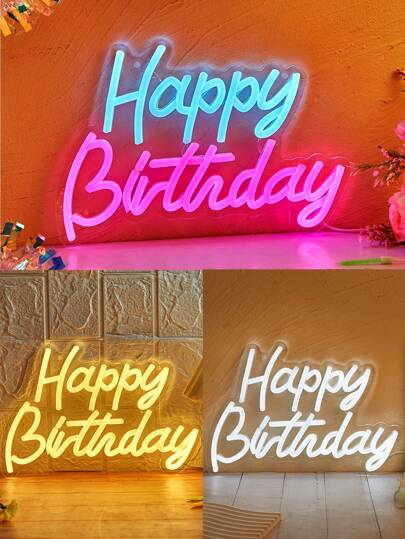 1 件新奇照明生日快乐字母形 LED 霓虹灯，生日快乐 LED 霓虹灯标志，室内婚礼派对装饰墙面装饰霓虹灯，5V USB 供电卧室客厅霓虹灯