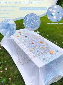 1pc Rainbow Blue Sparkly Table Cloth, 30cm X 275cm, Baby Shower Decoration, Rectangular Glitter Tablecloth For Birthday Party, Home Decor
