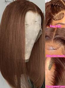BeYo 220% Density Straight Bob Wig Human Hair Chocolate Brown Straight Bob HD Lace Front Wig Transparent Lace Frontal Human Hair Wig Light Brown #4 Middle Part Straight Bob Lace Front Wig Pre Plucked 13x6x1 Short Bob Human Hair Wig With Baby Hair For Women - Light Brown - View 3