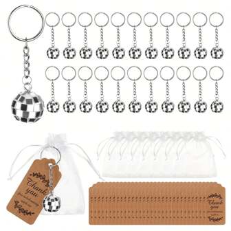 60pcs Party Favor Bags, Wedding Creative Handbag Set, Candy Wrapping Organza Bag, Festive Gift Bags, With Disco Ball Keychain Thank You Card, Party Thank You Gift Bags,Christmas