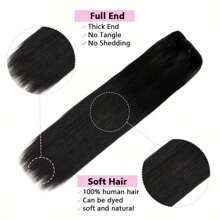 7pcs LuxeHair Remy Human Hair Clip-In Extensions, Straight Black, Fashionable Clip Extensions For Women, Soft And Natural Hairpieces - S1B - 查看 6