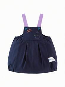 mini bala Váy thêu dây đeo cho bé gái, phong cách bóng bay dễ thương, trang phục mùa xuân cho bé - Denim xanh vừa - Xem 4