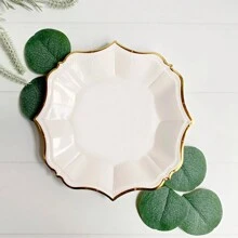 40pcs White Golden Foil Disposable Paper Plates For Party/Wedding/Anniversary 20pcs 9in Lunch Plates And 20pcs 7in Dessert/Salad Plates - White - View 5
