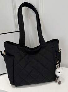 In 2024, Fall Decor .The New Fashion Large-Capacity Quilting Diamond Shape Design Double-Handle Shoulder Tote Bag Is Light And Portable, Suitable For Outdoor Travel And Decorated With Animal Pendants., Street & Japanese Style Women Bag, Tote Bags For Students, Multiple Compartments, Perfect For Beach, School, Work & Daily Use