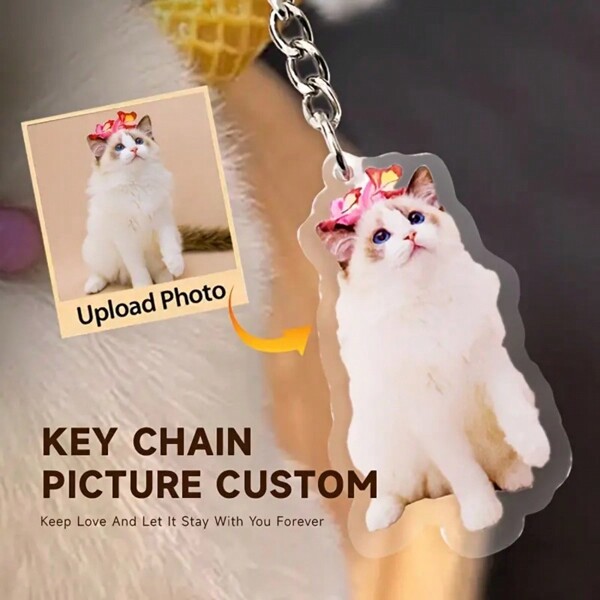 1pc Personalized Pet Memorial Keychain, Custom Photo Acrylic Pet Memorial Transparent Hanging Charm Suitable For Bags And Backpacks