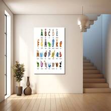 Animal Alphabet With Colorful Cartoon Characters Large Wooden Framed Wall Art Home Decor Canvas Painting- For Bedroom, Bathroom, Living Room, Office, Kitchen, Holiday Gift- 1pc - 彩色 - 查看 4