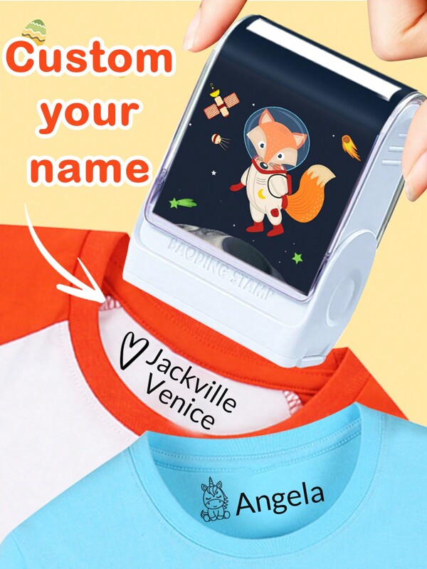 LICVIC 1 szt. Niestandardowa nazwa Cartoon Signature Stamp dla dzieci, Cartoon Pattern Name Silikonowe stemple personalizowane, DIY Dostosowana Cartoon Self Inking Name Stamp, Stemple do podpisywania nazw