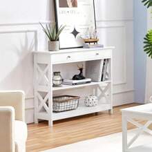 TV Stand, Entertainment Center With Drawer, 39.5" Media Console Table For TV With 2 Open Shelves For Bedroom, Living Room, Entryway, White