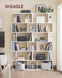 VASAGLE Scaffale a 6 Ripiani, Libreria, Divisorio per Stanza, Organizzatore Autoportante a Cubi, Stile Moderno, per Soggiorno, Camera da Letto, Ufficio, Bianco, Ritorno a Scuola - Bianco - Visualizzare 2