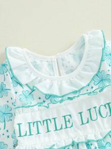 Baby Girl Romper Newborn Dress Long Sleeve Letter Bowknot Doll Collar Bodysuit Ruffle Skirt Cute Spring Clothes - Mint Green - View 4