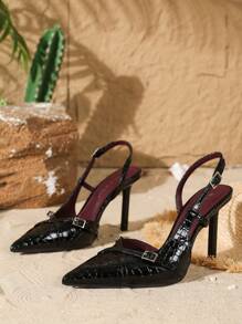 On feet& in love 女士优雅交叉绑带尖头V形开口搭扣高跟鞋,适合搭配连衣裙、婚礼等场合,优雅大方,女士浅口鞋,尽显优雅气质。 - 黑色 - 查看 4